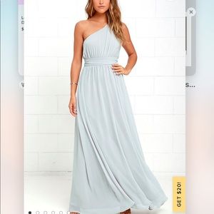 Lulus Looking Glass Grey One-Shoulder Maxi Dress